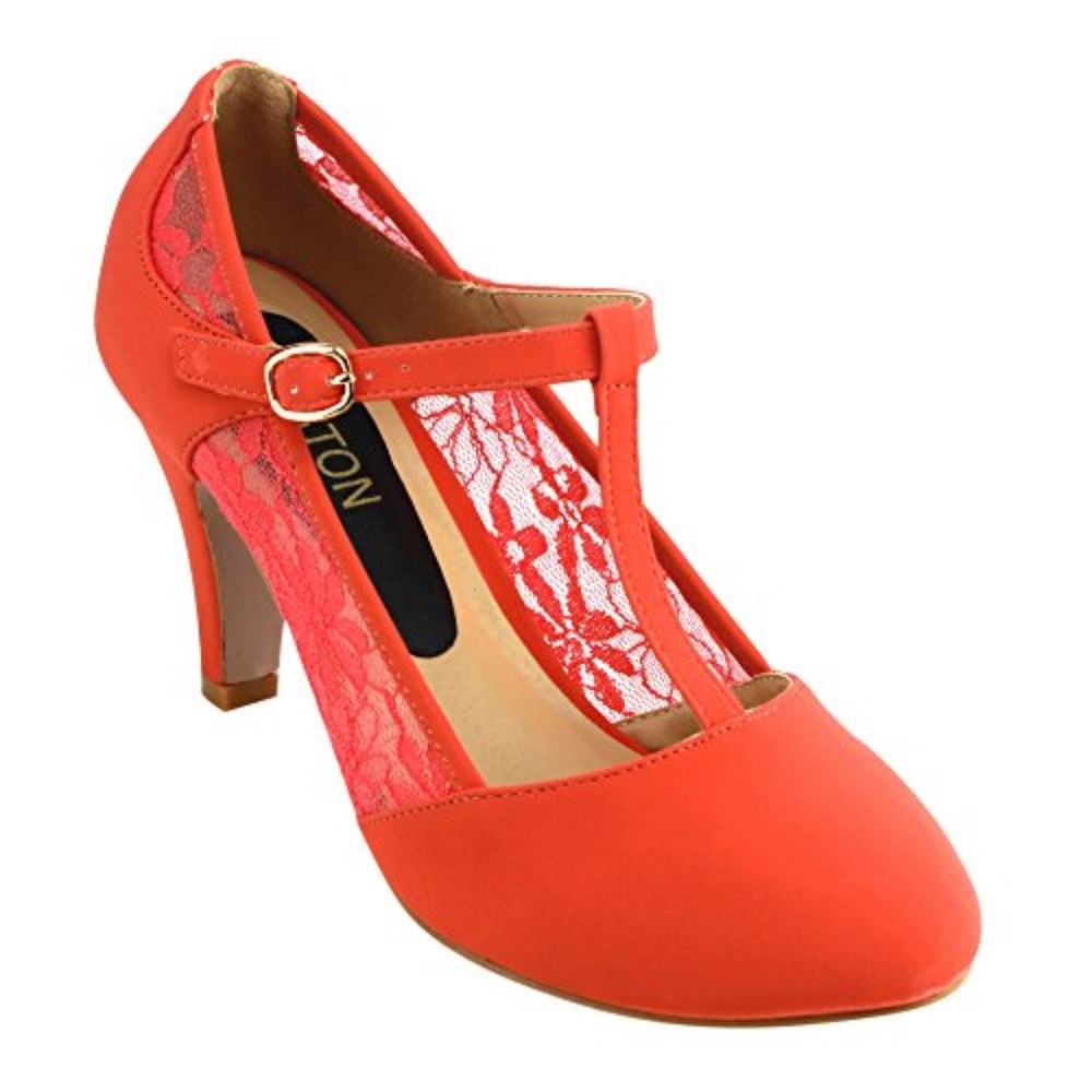 Floral Red Lace Heel Shoes